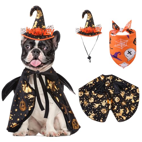 SCENEREAL Halloween-Kostüm für Hunde, Umhang, Bandanas und Hexenhut, Haustier-Umhang mit Fledermausflügeln, lustige Welpen-Feiertags-Outfits für Jungen und Mädchen, Cosplay-Party, Verkleidung für SCENEREAL Halloween-Kostüm für Hunde, Umhang, Bandanas und Hexenhut, Haustier-Umhang mit Fledermausflügeln, lustige Welpen-Feiertags-Outfits für Jungen und Mädchen, Cosplay-Party, Verkleidung für von SCENEREAL