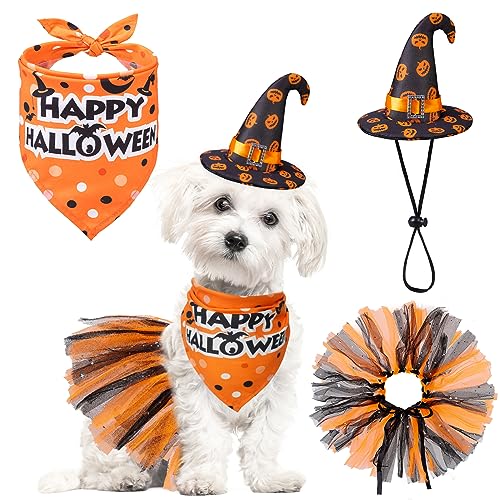 SCENEREAL Halloween-Kostüme für kleine Hunde, Bandana, Hut, Kleid, Set, 3-teiliges Welpen-Partyzubehör, weicher Dreieckschal, niedliches Tutu-Rock, Outfit für Mädchen und Jungen SCENEREAL Halloween-Kostüme für kleine Hunde, Bandana, Hut, Kleid, Set, 3-teiliges Welpen-Partyzubehör, weicher Dreieckschal, niedliches Tutu-Rock, Outfit für Mädchen und Jungen von SCENEREAL