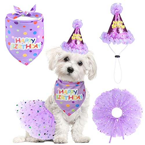 SCENEREAL Hunde-Geburtstags-Bandana mit Hut und Kleid, Mädchen-Set, Welpen-Geburtstagsparty-Zubehör, niedliches Tutu-Rock-Outfit für kleine, mittelgroße und große Hunde von SCENEREAL