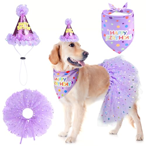 SCENEREAL Hunde-Geburtstags-Halstuch mit Hut und Kleid, Mädchen-Set, für große Hunde, Geburtstagsparty-Zubehör, niedliches Tutu-Rock-Outfit für mittelgroße und große Hunde SCENEREAL Hunde-Geburtstags-Halstuch mit Hut und Kleid, Mädchen-Set, für große Hunde, Geburtstagsparty-Zubehör, niedliches Tutu-Rock-Outfit für mittelgroße und große Hunde von SCENEREAL