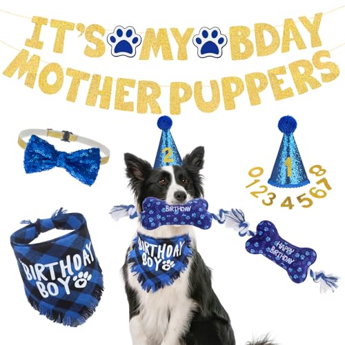 SCENEREAL Hunde-Geburtstagstuch, Bandana, Schal für Jungen, Geburtstagsparty, Hut mit niedlicher Fliege für mittelgroße und große Hunde, Geburtstagsgeschenk, Spielzeug, Größe L SCENEREAL Hunde-Geburtstagstuch, Bandana, Schal für Jungen, Geburtstagsparty, Hut mit niedlicher Fliege für mittelgroße und große Hunde, Geburtstagsgeschenk, Spielzeug, Größe L von SCENEREAL