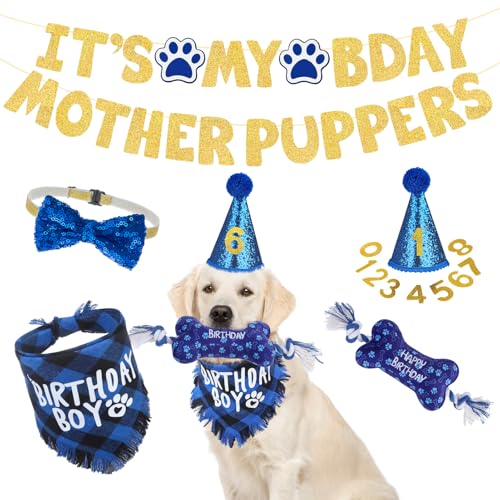 SCENEREAL Hunde-Geburtstagstuch, Bandana, Schal für Jungen, Geburtstagsparty, Hut mit niedlicher Fliege für mittelgroße und große Hunde, Geburtstagsgeschenk, Spielzeug, Größe XL von SCENEREAL