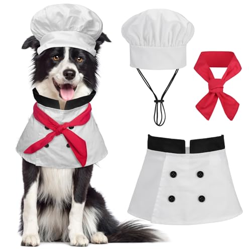 SCENEREAL Hunde-Halloween-Kostüm, Haustier-Kochmütze, Kostüm mit rotem Schal, lustige Urlaubskostüme, Größe L von SCENEREAL
