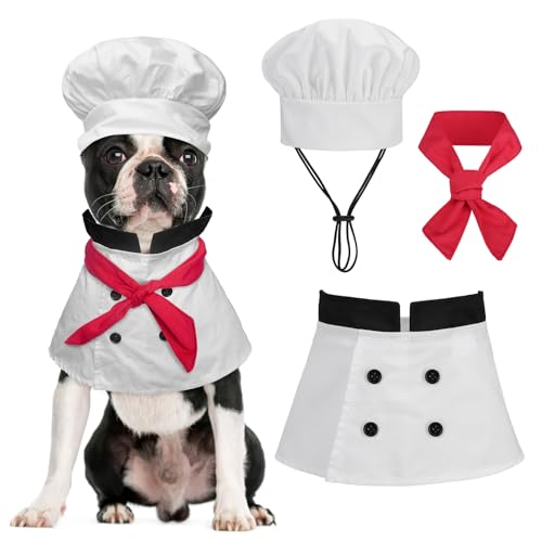 SCENEREAL Hunde-Halloween-Kostüm, Haustier-Kochmütze, Kostüm mit rotem Schal, lustige Urlaubskostüme, Größe S von SCENEREAL