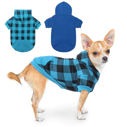 SCENEREAL Hunde-Kapuzenpullover für kleine, mittelgroße und große Hunde, Blau, kariert, Größe XS, 2er-Pack SCENEREAL Hunde-Kapuzenpullover für kleine, mittelgroße und große Hunde, Blau, kariert, Größe XS, 2er-Pack von SCENEREAL