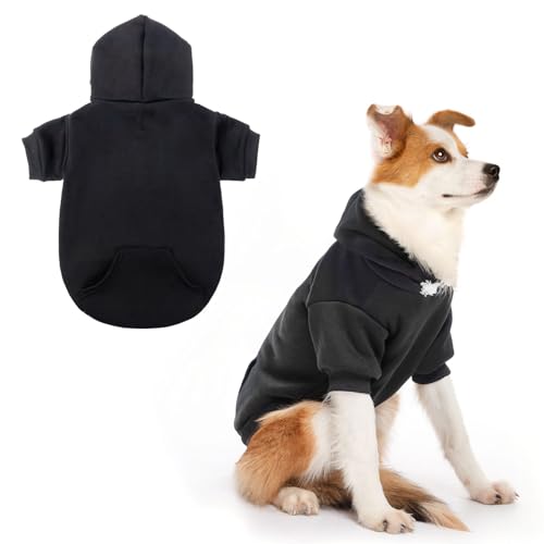 SCENEREAL Hunde-Kapuzenpullover für kleine, mittelgroße und große Hunde, Fleece-Hunde-Sweatshirt mit Hut und Tasche, weiche Baumwolle, für kalte Winter, Allwetter-Hundekleidung für S bis XL, Schwarz von SCENEREAL