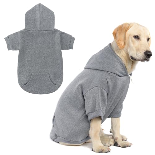 SCENEREAL Hunde-Kapuzenpullover für kleine, mittelgroße und große Hunde, Fleece-Hunde-Sweatshirt mit Hut und Tasche, weiche Baumwolle, für kalte Winter, Allwetter-Hundekleidung für S bis XL, Grau (L) von SCENEREAL