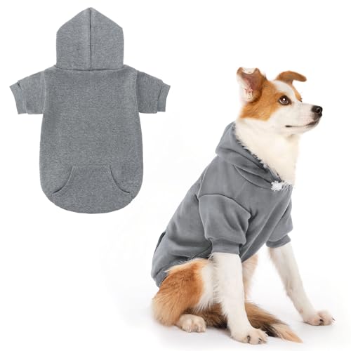 SCENEREAL Hunde-Kapuzenpullover für kleine, mittelgroße und große Hunde, Fleece-Hunde-Sweatshirt mit Hut und Tasche, weiche Baumwolle, für kalte Winter, Allwetter-Hundekleidung für S bis XL, Grau (M) von SCENEREAL