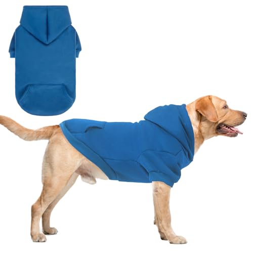 SCENEREAL Hunde-Kapuzenpullover für kleine, mittelgroße und große Hunde, Fleece-Hunde-Sweatshirt mit Hut und Tasche, weiche Baumwolle, für kalte Winter, Allwetter-Hundekleidung für S bis XL, Blau XL SCENEREAL Hunde-Kapuzenpullover für kleine, mittelgroße und große Hunde, Fleece-Hunde-Sweatshirt mit Hut und Tasche, weiche Baumwolle, für kalte Winter, Allwetter-Hundekleidung für S bis XL, Blau XL von SCENEREAL