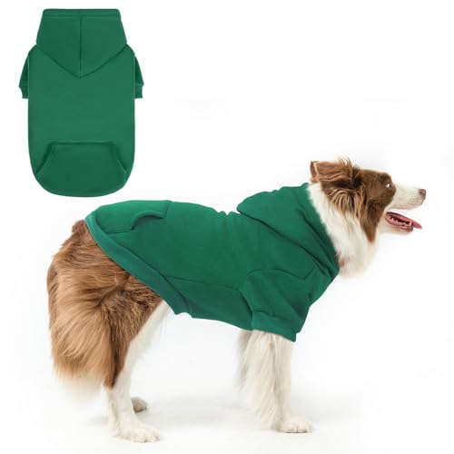 SCENEREAL Hunde-Kapuzenpullover für kleine, mittelgroße und große Hunde, Fleece-Hunde-Sweatshirt mit Hut und Tasche, weiche Baumwolle, für kalte Winter, Allwetter-Hundekleidung für S bis XL, Grün, L von SCENEREAL