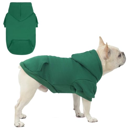 SCENEREAL Hunde-Kapuzenpullover für kleine, mittelgroße und große Hunde, Fleece-Hunde-Sweatshirt mit Hut und Tasche, weiche Baumwolle, für kalte Winter, Allwetter-Hundekleidung für S bis XL, Grün, von SCENEREAL