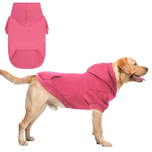 SCENEREAL Hunde-Kapuzenpullover für kleine, mittelgroße und große Hunde, Fleece-Hunde-Sweatshirt mit Hut und Tasche, weiche Baumwolle, für kalte Winter, Allwetter-Hundekleidung für S bis XL, Rosa XL von SCENEREAL