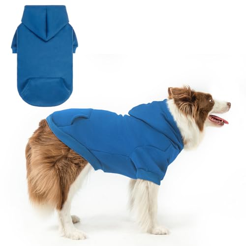 SCENEREAL Hunde-Kapuzenpullover für kleine, mittelgroße und große Hunde, Fleece-Hunde-Sweatshirt mit Hut und Tasche, weiche Baumwolle, für kalte Winter, Allwetter-Hundekleidung für S bis XL, Blau, SCENEREAL Hunde-Kapuzenpullover für kleine, mittelgroße und große Hunde, Fleece-Hunde-Sweatshirt mit Hut und Tasche, weiche Baumwolle, für kalte Winter, Allwetter-Hundekleidung für S bis XL, Blau, von SCENEREAL