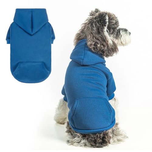SCENEREAL Hunde-Kapuzenpullover für kleine, mittelgroße und große Hunde, Fleece-Hunde-Sweatshirt mit Hut und Tasche, weiche Baumwolle, für kalte Winter, Allwetter-Hundekleidung für S bis XL, Blau, von SCENEREAL