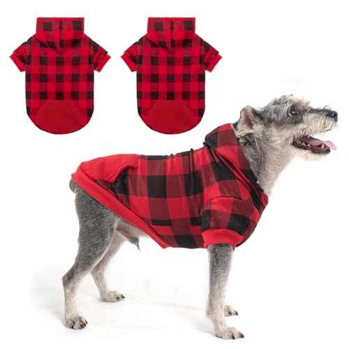 SCENEREAL Hunde-Kapuzenpullover für kleine, mittelgroße und große Hunde, Rot, kariert, Größe S, 2er-Pack von SCENEREAL