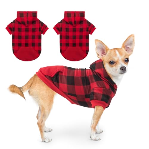 SCENEREAL 2er-Pack Pullover/Hoodies für kleine, mittelgroße und große Hunde, warmes Winter-Sweatshirt mit Hut und Tasche, weiche Kapuzenkleidung, Mantel-Outfit, Rotes Karomuster, Größe XS SCENEREAL 2er-Pack Pullover/Hoodies für kleine, mittelgroße und große Hunde, warmes Winter-Sweatshirt mit Hut und Tasche, weiche Kapuzenkleidung, Mantel-Outfit, Rotes Karomuster, Größe XS von SCENEREAL