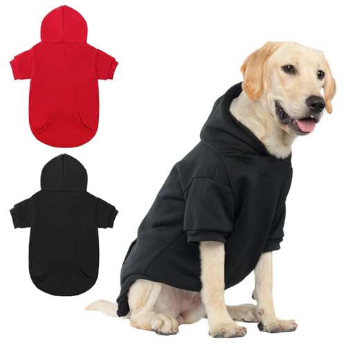SCENEREAL Hunde-Pullover/Hunde-Kapuzenpullover für kleine, mittelgroße und große Hunde, warmes Winter-Sweatshirt mit Hut, weiche Hunde-Kapuzenkleidung, Hundemantel, Outfit, Schwarz-Rot, Größe L, 2 SCENEREAL Hunde-Pullover/Hunde-Kapuzenpullover für kleine, mittelgroße und große Hunde, warmes Winter-Sweatshirt mit Hut, weiche Hunde-Kapuzenkleidung, Hundemantel, Outfit, Schwarz-Rot, Größe L, 2 von SCENEREAL