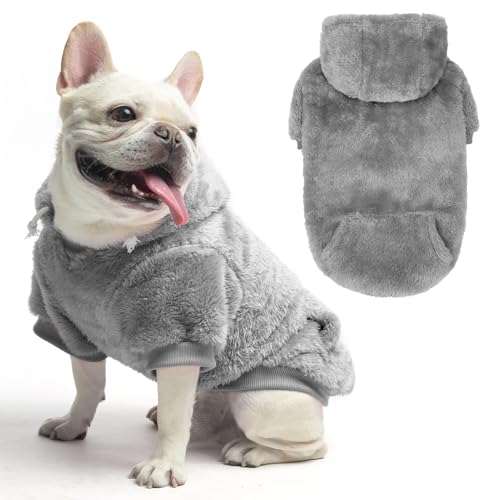 SCENEREAL Fuzzy Hoodie für kleine bis große Hunde, warmes Fleece-Hunde-Sweatshirt mit Tasche, Wintermantel, Kleidung – für männliche/weibliche Hunde mit Loch für die Leine von SCENEREAL