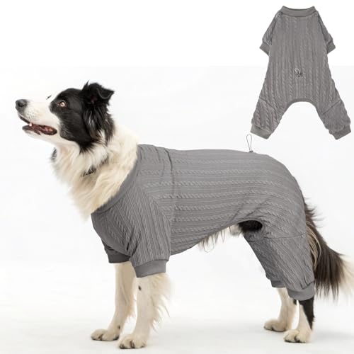 SCENEREAL Hunde-Pyjama für kleine bis große Hunde, gestrickter Haustierpullover, warmer Welpen-Wintermantel, Kleidung, weicher Einteiler, Jammies-Pjs-Outfits für Hunde, Grau, Größe L von SCENEREAL