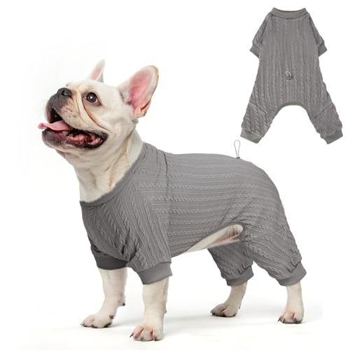 SCENEREAL Hunde-Pyjama für kleine bis große Hunde, gestrickter Haustierpullover, warmer Welpen-Wintermantel, Kleidung, weicher Einteiler, Jammies-Pjs-Outfits für Hunde, Grau, Größe S von SCENEREAL