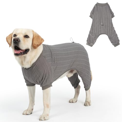 SCENEREAL Hunde-Pyjama für kleine bis große Hunde, gestrickter Haustierpullover, warmer Welpen-Wintermantel, Kleidung, weicher Einteiler, Jammies-Pjs-Outfits für Hunde, Grau, Größe XL von SCENEREAL