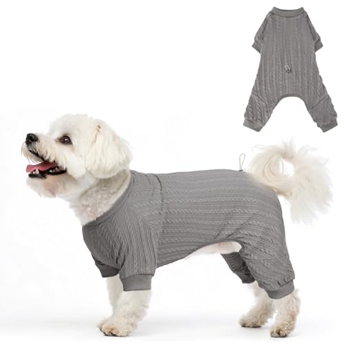SCENEREAL Hunde-Pyjama für kleine bis große Hunde, gestrickter Haustierpullover, warmer Welpen-Wintermantel, Kleidung, weicher Einteiler, Jammies-Pjs-Outfits für Hunde, Grau, Größe XS von SCENEREAL