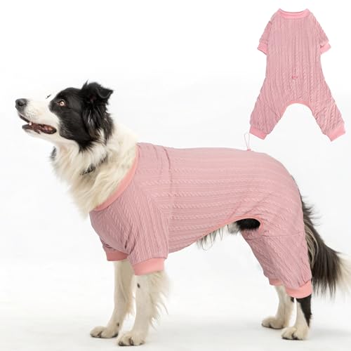 SCENEREAL Hunde-Pyjama für kleine bis große Hunde, gestrickter Haustierpullover, warmer Welpen-Wintermantel, Kleidung, weicher Einteiler, Jammies-Pjs-Outfits für Hunde, Rosa, Größe L von SCENEREAL