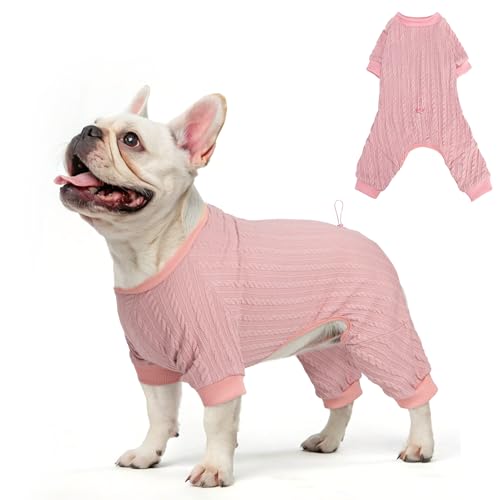 SCENEREAL Hunde-Pyjama für kleine bis große Hunde, gestrickter Haustierpullover, warmer Welpen-Wintermantel, Kleidung, weicher Einteiler, Jammies-Pjs-Outfits für Hunde, Rosa, Größe M von SCENEREAL