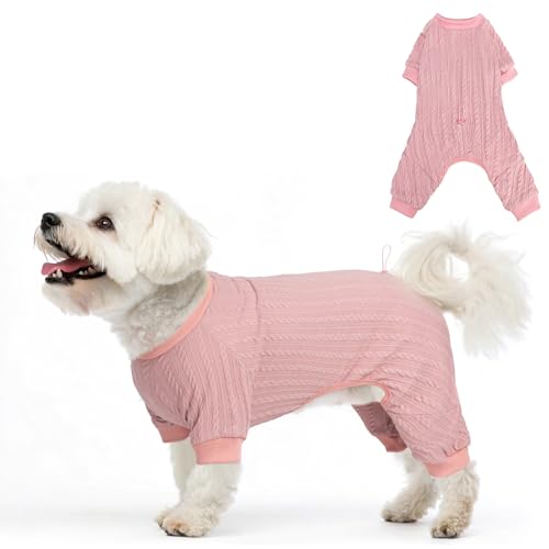 SCENEREAL Hunde-Pyjama für kleine bis große Hunde, gestrickter Haustierpullover, warmer Welpen-Wintermantel, Kleidung, weicher Einteiler, Jammies-Pjs-Outfits für Hunde, Rosa, Größe S von SCENEREAL