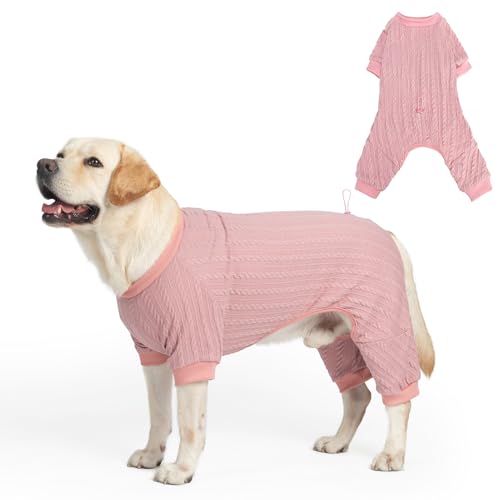 SCENEREAL Hunde-Pyjama für kleine bis große Hunde, gestrickter Haustierpullover, warmer Welpen-Wintermantel, Kleidung, weicher Einteiler, Jammies-Pjs-Outfits für Hunde, Rosa, Größe XL von SCENEREAL