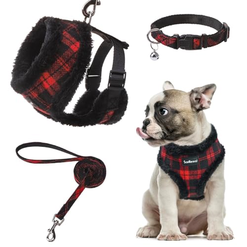 SCENEREAL Hundegeschirr mit Halsband und Leine, warmes Fleece, kein Ziehen, Welpengeschirr, mittelgroße Hundegeschirr, kein Unterlegkeil, verstellbares Haustierhalfter für Spaziergänge im Freien, Rot SCENEREAL Hundegeschirr mit Halsband und Leine, warmes Fleece, kein Ziehen, Welpengeschirr, mittelgroße Hundegeschirr, kein Unterlegkeil, verstellbares Haustierhalfter für Spaziergänge im Freien, Rot von SCENEREAL