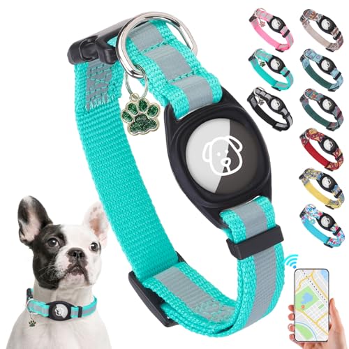 SCENEREAL Hundehalsband mit Airtag-Halterung für kleine bis große Hunde, reflektierend, Sicherheitsverriegelungsschnalle, weiches Nylon, Haustierhalsbänder, verstellbar für alle Rassen, Blaugrün, XS SCENEREAL Hundehalsband mit Airtag-Halterung für kleine bis große Hunde, reflektierend, Sicherheitsverriegelungsschnalle, weiches Nylon, Haustierhalsbänder, verstellbar für alle Rassen, Blaugrün, XS von SCENEREAL