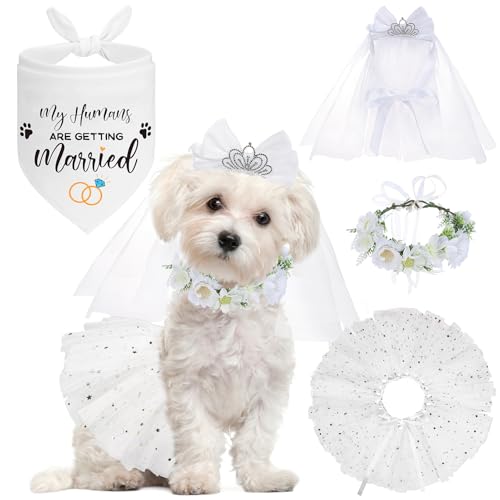SCENEREAL Hundehalstuch-Set für kleine Hunde, Hochzeits-Outfit mit Blumenhalsband, Schleier, Welpen-Partyzubehör, Haustier-Tutu-Rock, Kostüm SCENEREAL Hundehalstuch-Set für kleine Hunde, Hochzeits-Outfit mit Blumenhalsband, Schleier, Welpen-Partyzubehör, Haustier-Tutu-Rock, Kostüm von SCENEREAL