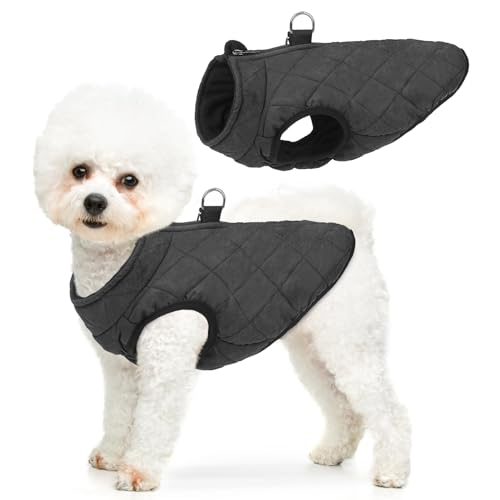 SCENEREAL Winter-Hundeweste mit integriertem Geschirr, warme Welpenjacke für kleine und mittelgroße Hunde, Kaltwettermantel mit Reißverschluss, Fleece-Pufferweste, winddichte Schneekleidung von SCENEREAL