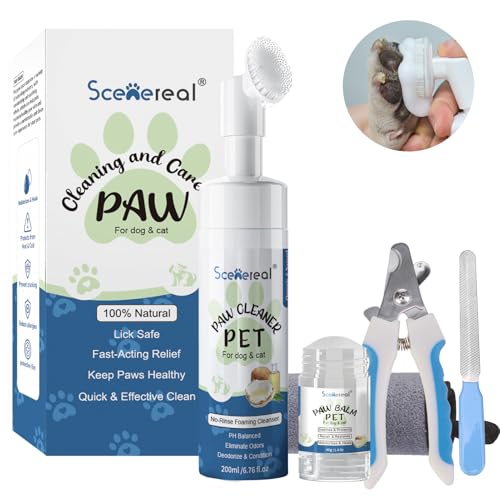 SCENEREAL Hundepfotenpflegeset für Reparaturen trockener rissiger Pfoten und Nase, kein Ausspülen schäumender Reiniger & Balsam & Nagelknipser Feilen-Set, Haustier-Fußwascher, Pfotenschrubber Bürste SCENEREAL Hundepfotenpflegeset für Reparaturen trockener rissiger Pfoten und Nase, kein Ausspülen schäumender Reiniger & Balsam & Nagelknipser Feilen-Set, Haustier-Fußwascher, Pfotenschrubber Bürste von SCENEREAL