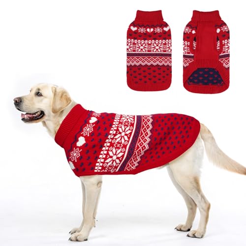 SCENEREAL Hundepullover für große Hunde, Rollkragenpullover für Weihnachten, Winterurlaub, gestrickt, hässlicher Schneeflockenmantel, Hundekleidung für Welpen, Mädchen, Jungen von SCENEREAL