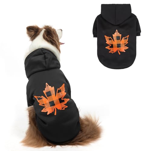 SCENEREAL Hundepullover mit Kapuze für kleine, mittelgroße und große Hunde, weiches warmes Fleece, für kaltes Wetter, Halloween-Kostüm mit Loch für die Leine, Ahornblatt, Größe L von SCENEREAL