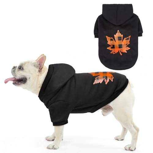 SCENEREAL Hundepullover mit Kapuze für kleine, mittelgroße und große Hunde, weiches warmes Fleece, für kaltes Wetter, Halloween-Kostüm mit Loch für die Leine, Ahornblatt, Größe S von SCENEREAL