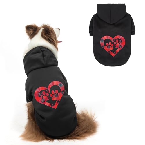 SCENEREAL Hundepullover mit Kapuze für kleine, mittelgroße und große Hunde, weiches warmes Fleece, für kaltes Wetter, Halloween-Kostüm mit Loch für die Leine, Herzmuster, Größe L von SCENEREAL
