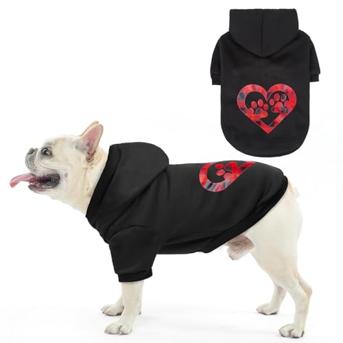 SCENEREAL Hundepullover mit Kapuze für kleine, mittelgroße und große Hunde, weiches warmes Fleece, für kaltes Wetter, Halloween-Kostüm mit Loch für die Leine, Herzmuster, Größe M von SCENEREAL