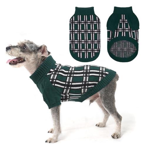 SCENEREAL Hundepullover mit Karomuster, warmer Strickpullover, weicher Rollkragenpullover für kleine, mittelgroße und große Hunde, Welpen und Katzen, für Herbst und Winter, kaltes Wetter, Grün, Größe SCENEREAL Hundepullover mit Karomuster, warmer Strickpullover, weicher Rollkragenpullover für kleine, mittelgroße und große Hunde, Welpen und Katzen, für Herbst und Winter, kaltes Wetter, Grün, Größe von SCENEREAL
