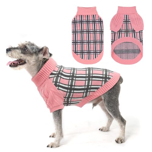 SCENEREAL Pullover für kleine Hunde, kaltes Wetter, Zopfmuster, klassischer karierter Rollkragen, dick, warme Hundekleidung für Chihuahua, Bulldogge, Dackel, Mops, S und mittelgroße Hunde SCENEREAL Pullover für kleine Hunde, kaltes Wetter, Zopfmuster, klassischer karierter Rollkragen, dick, warme Hundekleidung für Chihuahua, Bulldogge, Dackel, Mops, S und mittelgroße Hunde von SCENEREAL