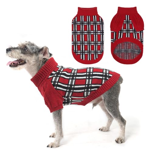 SCENEREAL Hundepullover mit Karomuster, warmer Strickpullover, weicher Rollkragenpullover für kleine, mittelgroße und große Hunde, Welpen und Katzen, für Herbst und Winter, kaltes Wetter, Rot, Größe S SCENEREAL Hundepullover mit Karomuster, warmer Strickpullover, weicher Rollkragenpullover für kleine, mittelgroße und große Hunde, Welpen und Katzen, für Herbst und Winter, kaltes Wetter, Rot, Größe S von SCENEREAL
