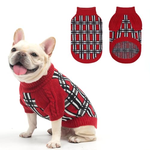 SCENEREAL Hundepullover mit Karomuster, warmer Strickpullover, weicher Rollkragenpullover für kleine, mittelgroße und große Hunde, Welpen und Katzen, für Herbst und Winter, kaltes Wetter, Rot, Größe S SCENEREAL Hundepullover mit Karomuster, warmer Strickpullover, weicher Rollkragenpullover für kleine, mittelgroße und große Hunde, Welpen und Katzen, für Herbst und Winter, kaltes Wetter, Rot, Größe S von SCENEREAL