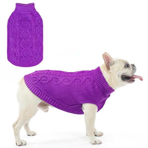 SCENEREAL Hundepullover mit Zopfmuster, dick, Rollkragen, Lila, Größe M SCENEREAL Hundepullover mit Zopfmuster, dick, Rollkragen, Lila, Größe M von SCENEREAL