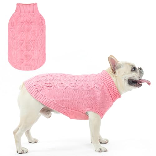 SCENEREAL Hundepullover mit Zopfmuster, dick, Rollkragen, Rosa, Größe S SCENEREAL Hundepullover mit Zopfmuster, dick, Rollkragen, Rosa, Größe S von SCENEREAL