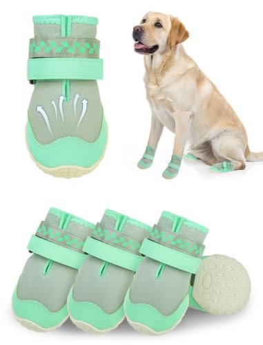 SCENEREAL Hundeschuhe für heiße Gehwege, große und mittelgroße Hunde, Netzgewebe, atmungsaktive Stiefel für Spaziergänge im Sommer, reflektierende Haustierstiefel und Pfotenschutz für draußen, Grün SCENEREAL Hundeschuhe für heiße Gehwege, große und mittelgroße Hunde, Netzgewebe, atmungsaktive Stiefel für Spaziergänge im Sommer, reflektierende Haustierstiefel und Pfotenschutz für draußen, Grün von SCENEREAL