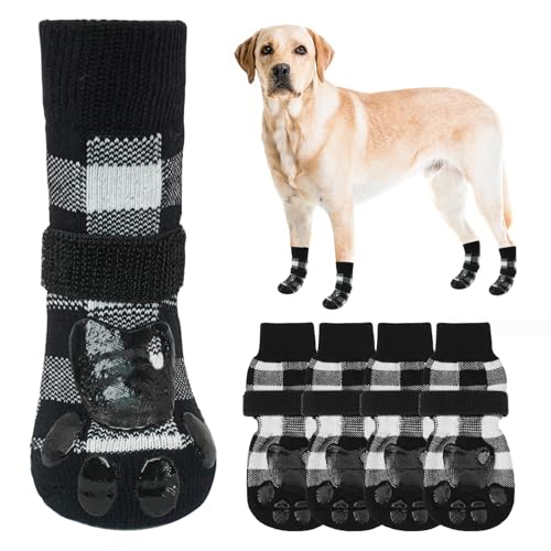 SCENEREAL Hundesocken für heiße/kalte Gehwege, Schwarz kariert, Größe L von SCENEREAL