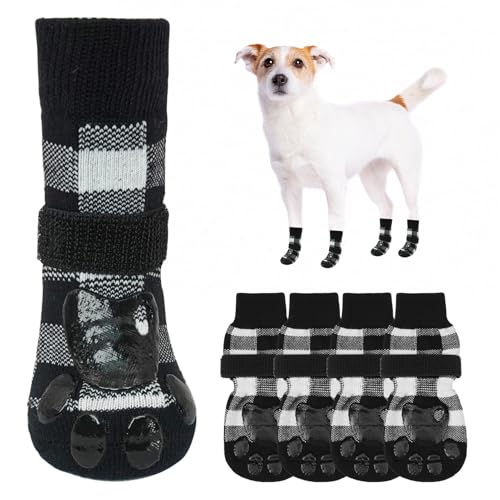 SCENEREAL Hundesocken für heiße/kalte Gehwege, Schwarz kariert, Größe XS von SCENEREAL