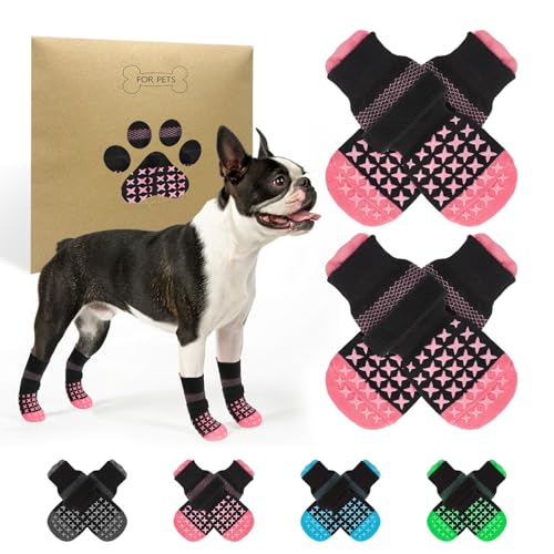 SCENEREAL Hundesocken gegen Lecken von Pfoten für Hartholzböden, rutschfest, griffige Traktionssocken für ältere Hunde, Rosa, Größe S von SCENEREAL